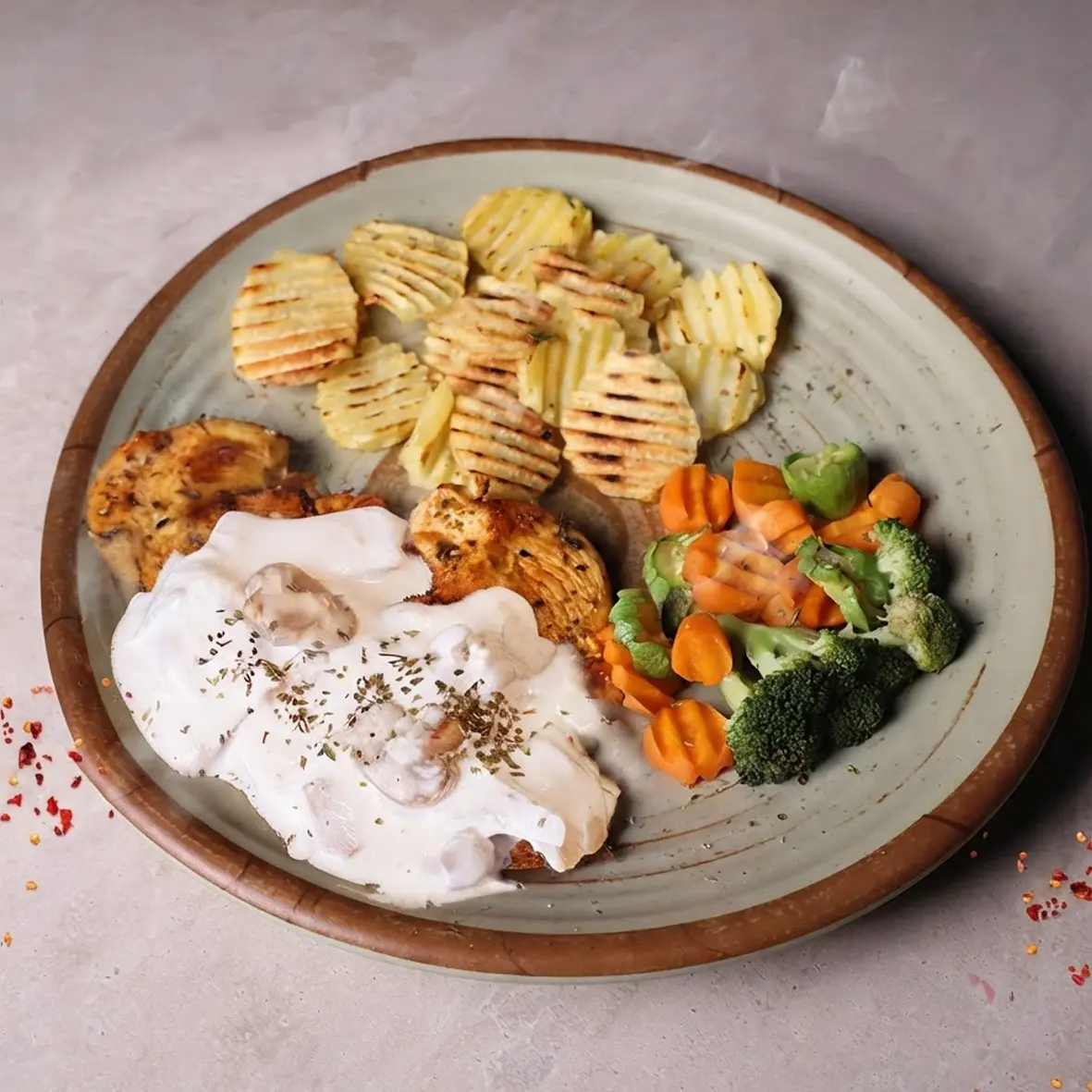 Chicken Mushroom / Grilled Potatoes / Sautéed Vegetables / 700g