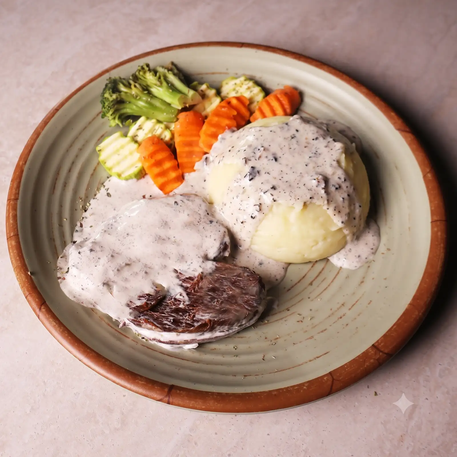 Meat Steak Truffle / Mashed Potatoes / Sautéed Vegetables / 700g